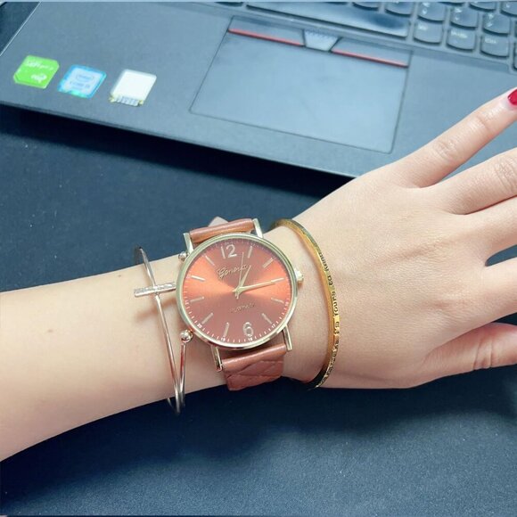 10 Pack Women Men Unisex Platinum Watches Roman Leather Band Analog Quartz Wrist - Picture 2 of 9